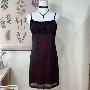 90s Y2k Floral Glitter Mesh Babydoll Mini Dress Vampire Romantic Goth Sexy M